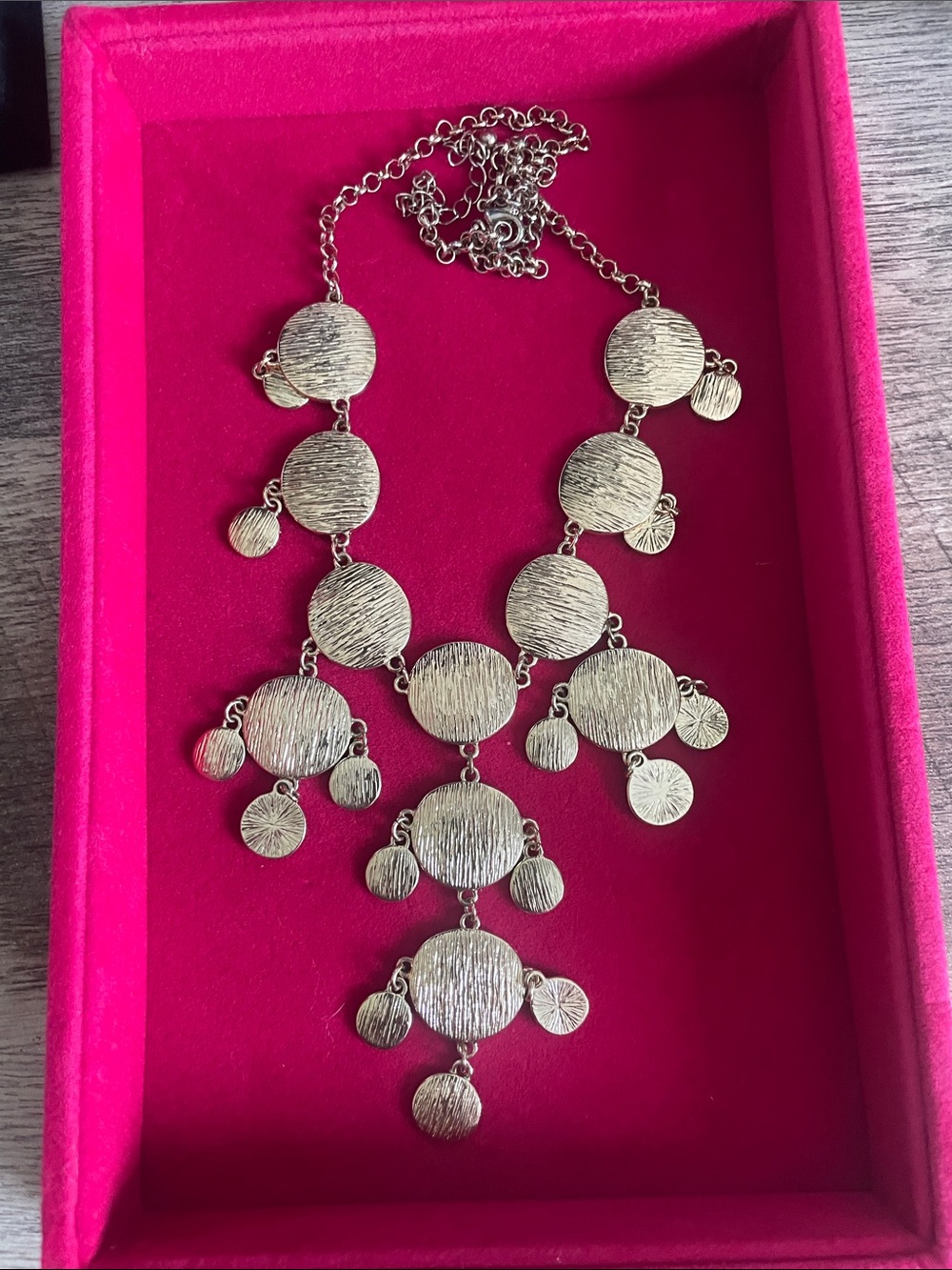 Gold Textured Disc Statement Necklace - Women Jewelry